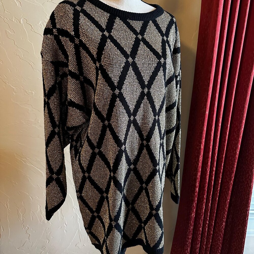 Truly Vintage gold and black sweater top or dress in plus size diamond pattern